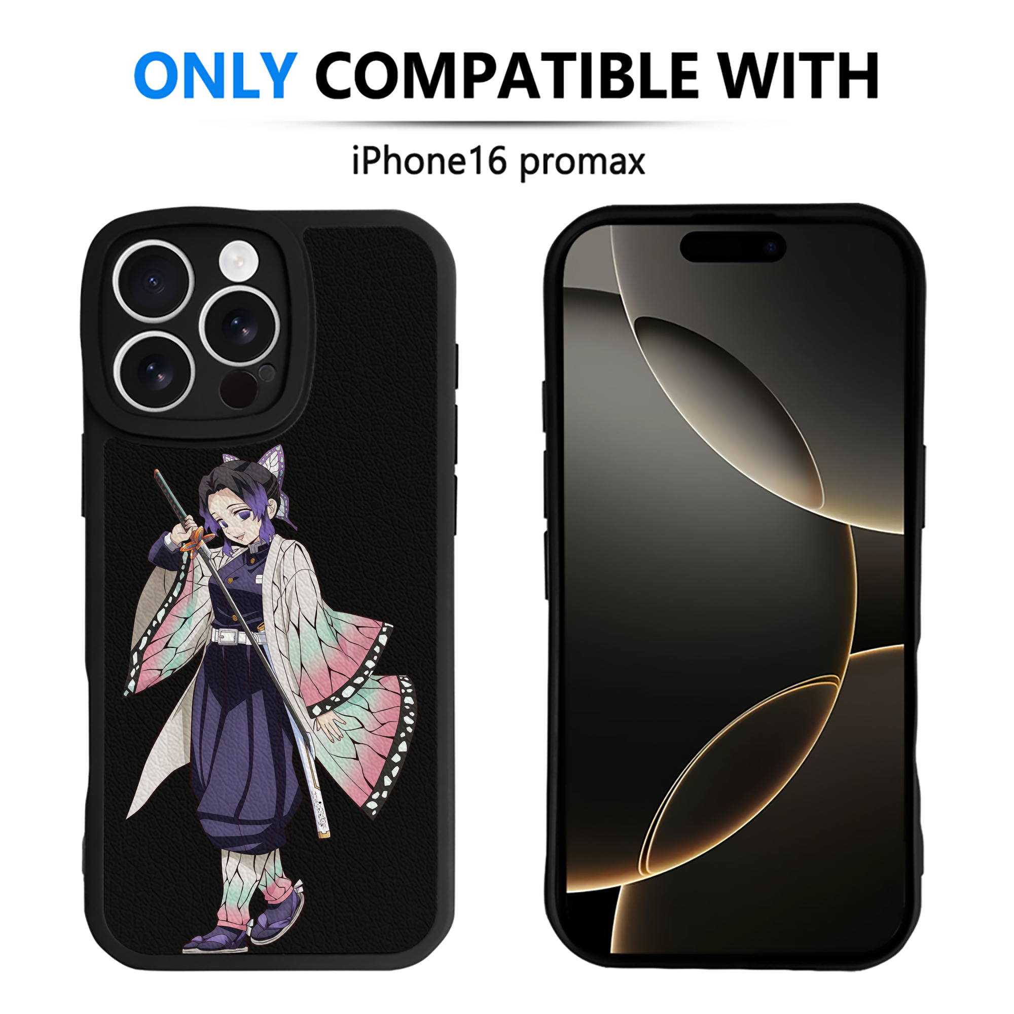 （画像用） 鬼滅の刃（きめつのやいば）蟲柱-胡蝶 しのぶ／こちょう しのぶ Kochou Shinobu 【iPhone 16シリーズ対応】シリコンスマホケース（レザー調） 材質：シリコン